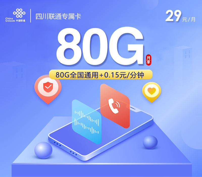 四川联通专属卡【29元80G】