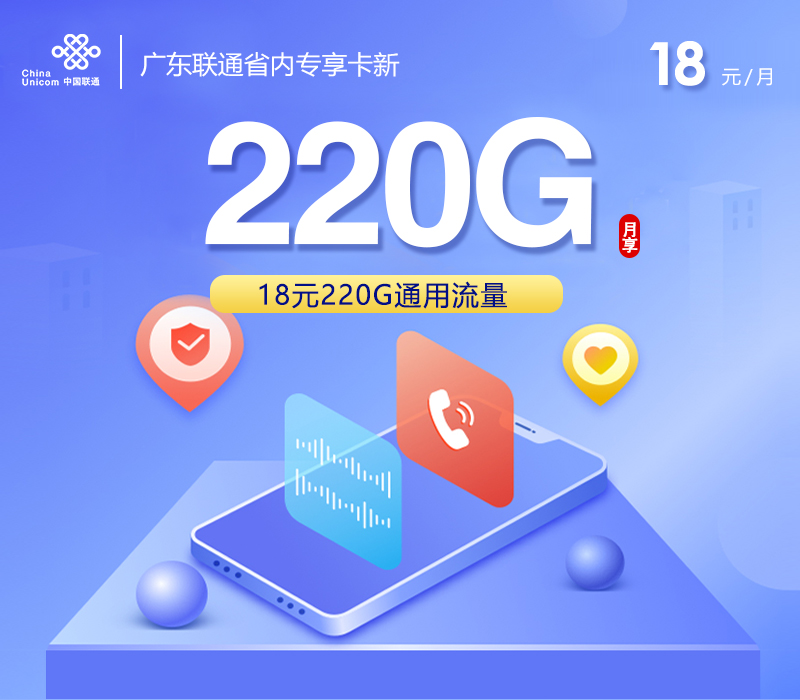 广东联通省内专享卡新【18元220G】