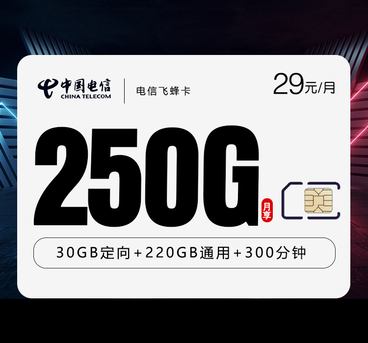 电信飞蜂卡3.0【29元250G+300分钟】【仅发广西】