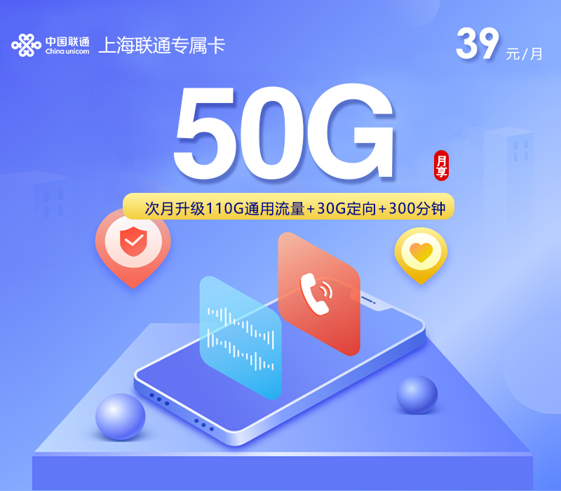 上海联通专属卡2.0【39元140G+300分钟】