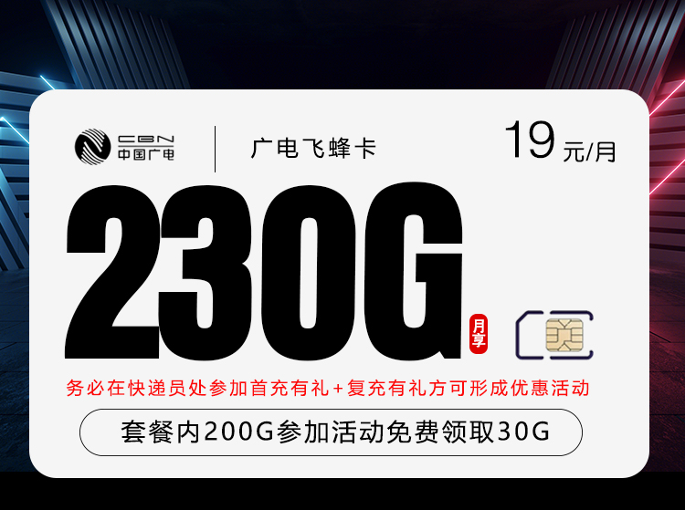 广电飞蜂卡【首年19元230G】