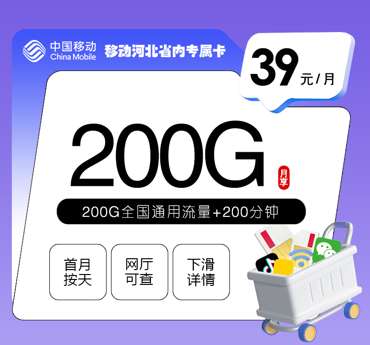 移动河北省内专属卡【40元160G+300分钟】